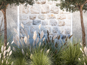 Garden With Large Trees And Feather Grass Bushes 1404 3D Модель