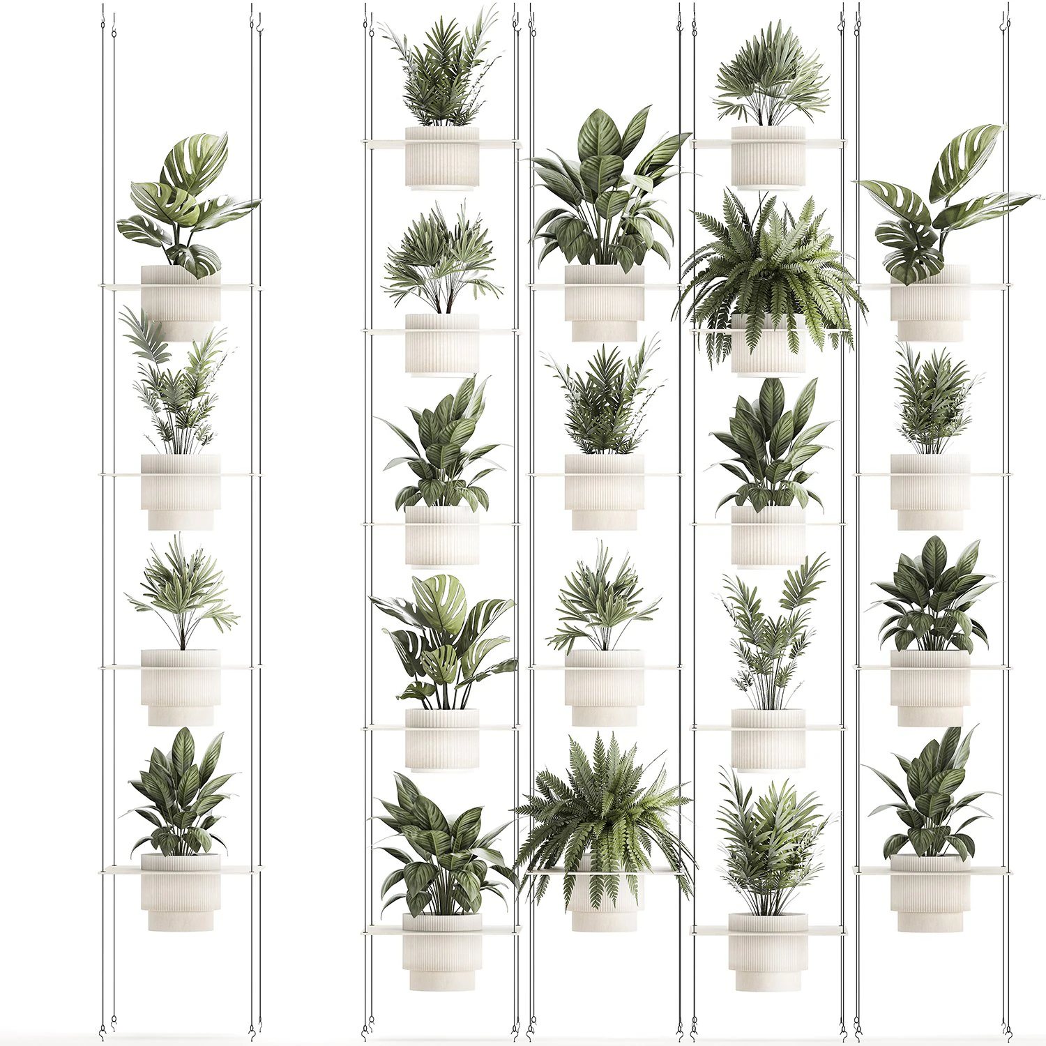 Hanging Shelf On Ropes Potted Plants Monstera Palm 1420 3D Model .c4d .max .obj .3ds .fbx .stl .blend 