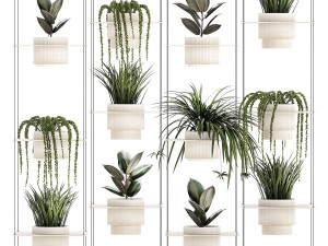 Hanging shelf on ropes pot Senecio Ficus Chlorophytum 1421 3D Model