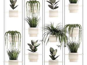 Hanging shelf on ropes pot Senecio Ficus Chlorophytum 1421 3D Model