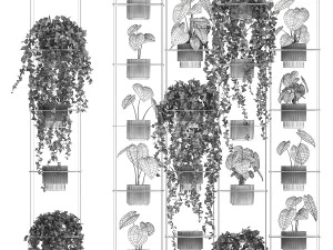 Полка, подвесная на веревках, горшок с растениями Плющ Антуриум 1422 3D Модель