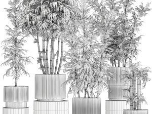 Beautiful small white modern potted bamboo bushes 1450 3D Model