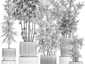 Beautiful small white modern potted bamboo bushes 1450 3D Model
