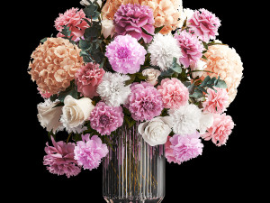 Beautiful bouquet in glass vase rose peonies hydrangea 297 Modèle 3D