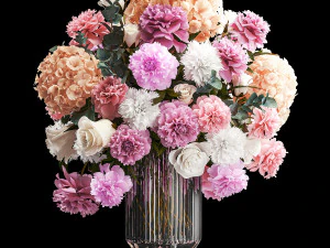 Prachtig boeket in glazen vaas roos pioenrozen hortensia 297 3D Model