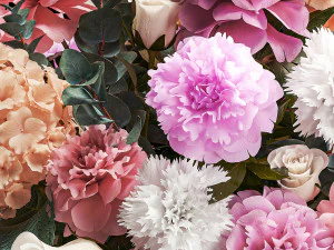 Beautiful bouquet in glass vase rose peonies hydrangea 297 3D Model