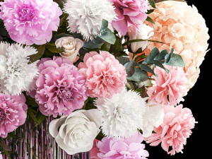 Beautiful bouquet in glass vase rose peonies hydrangea 297 3D Model