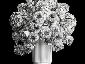 Beautiful bouquet in glass vase rose peonies hydrangea 297 3D Model