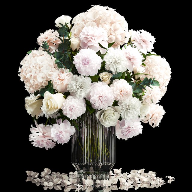 Solemn bouquet of white flowers vase rose hydrangea 298 3D Model .c4d .max .obj .3ds .fbx .stl .blend 
