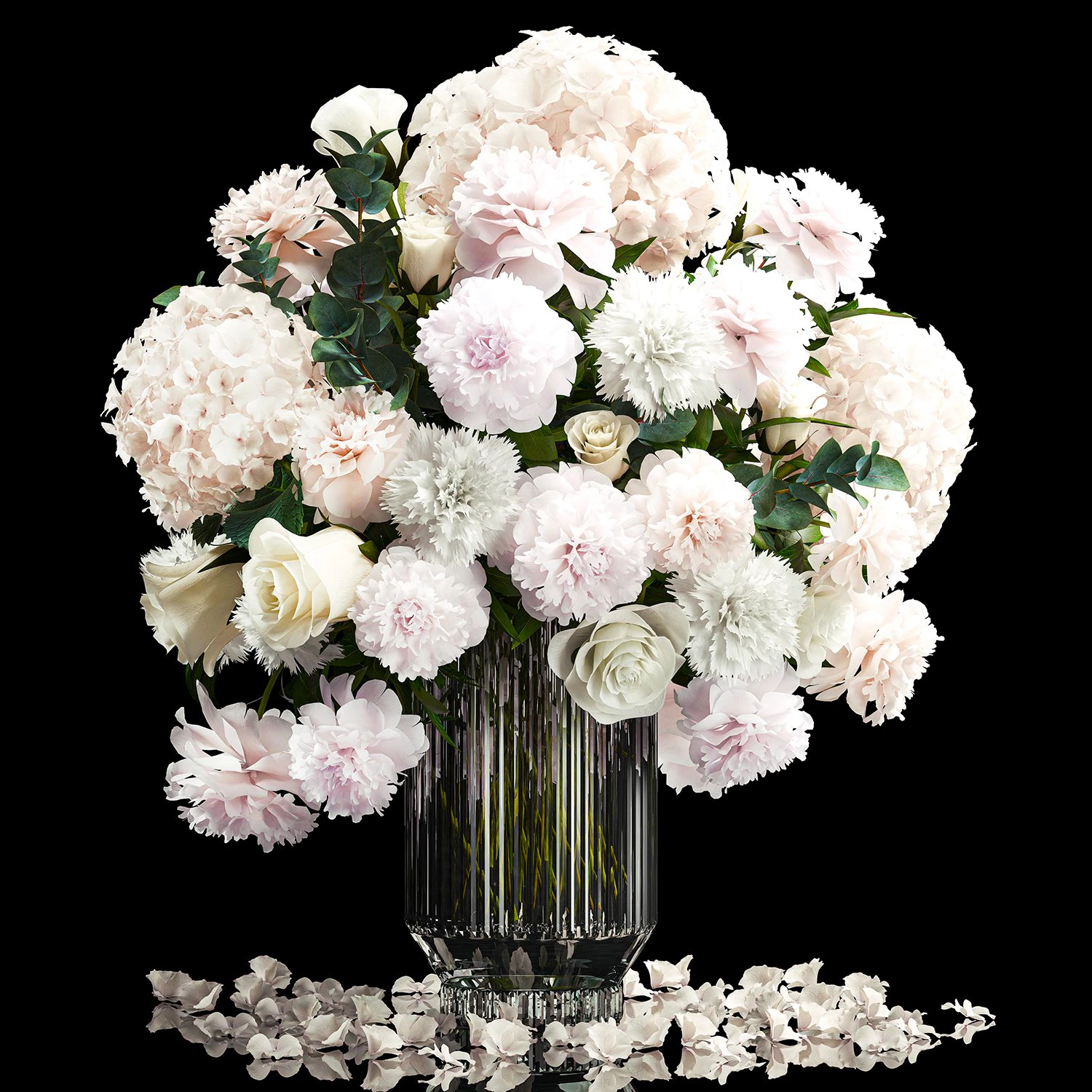 Solemn bouquet of white flowers vase rose hydrangea 298 3D Model .c4d .max .obj .3ds .fbx .stl .blend 