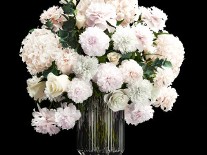 엄숙한 흰 꽃다발 꽃병 장미 수국 298 3D 모델