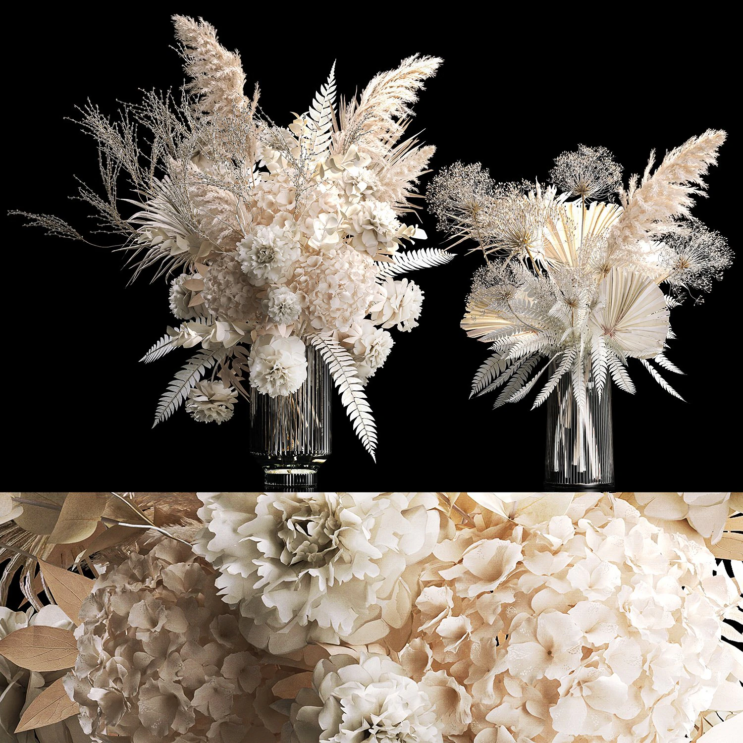 Solemn bouquet of dried flowers vase hydrangea pampas branch 299 3D Model .c4d .max .obj .3ds .fbx .stl .blend 