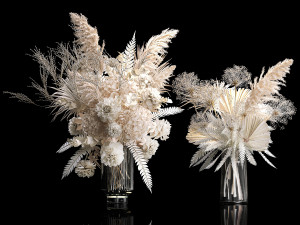 Solemn bouquet of dried flowers vase hydrangea pampas branch 299 3D Model