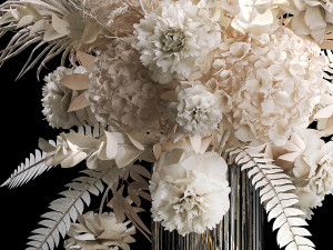 Solemn bouquet of dried flowers vase hydrangea pampas branch 299 3D Model