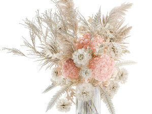 Lush bouquet of dried flowers in a pink vase Hydrangea pampas 3D Model