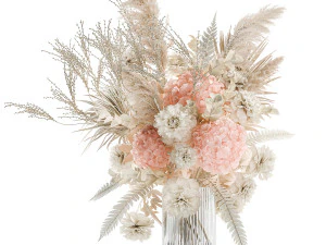 Lush bouquet of dried flowers in a pink vase Hydrangea pampas 3D Model