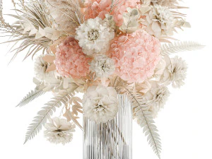 Exuberante buqu&ecirc; de flores secas em um vaso rosa Hydrangea pampas Modelo 3D