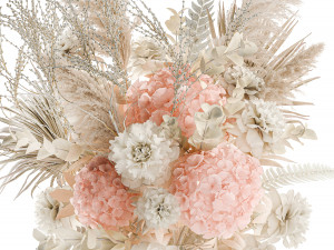 Lush bouquet of dried flowers in a pink vase Hydrangea pampas 3Dモデル