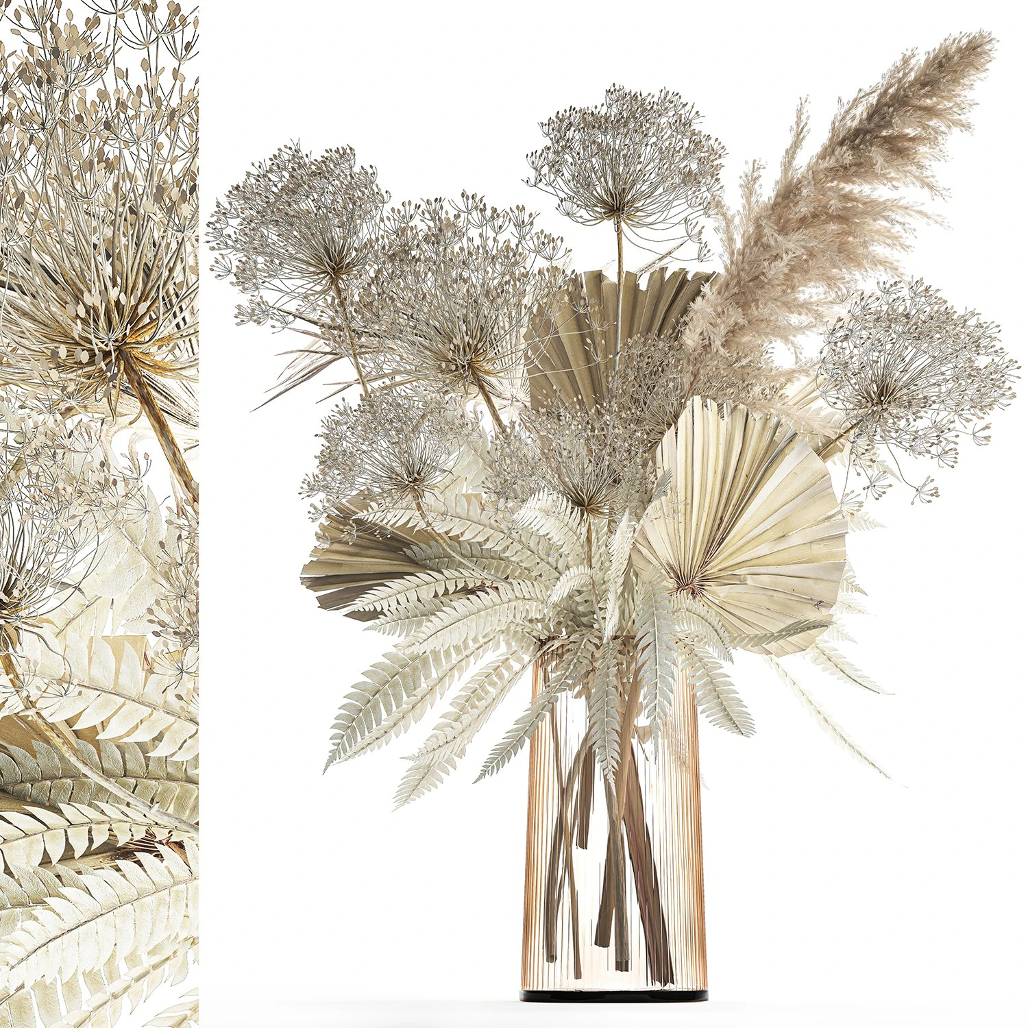 Bouquet Of Dried Flowers Vase Pampas Fern Hogweed 301 3D Model .c4d .max .obj .3ds .fbx .stl .blend 