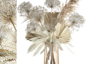 Bouquet Of Dried Flowers Vase Pampas Fern Hogweed 301 3D Model