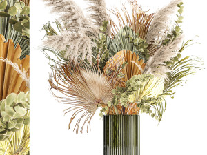 Bouquet Of Dried Flowers Vase Palm Leaf Pampas 302 3Dモデル