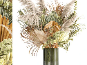 Buqu&ecirc; De Flores Secas Vaso Folha De Palmeira Pampas 302 Modelo 3D