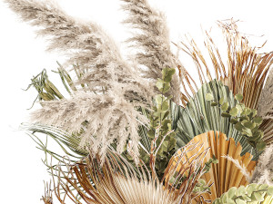 Bouquet Of Dried Flowers Vase Palm Leaf Pampas 302 3D Модель