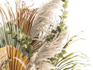 Bouquet Of Dried Flowers Vase Palm Leaf Pampas 302 3D Модель