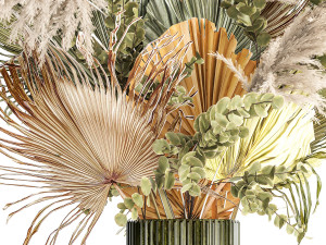 Bouquet Of Dried Flowers Vase Palm Leaf Pampas 302 3D Модель