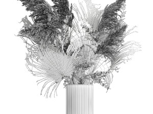 Bouquet Of Dried Flowers Vase Palm Leaf Pampas 302 3D Модель
