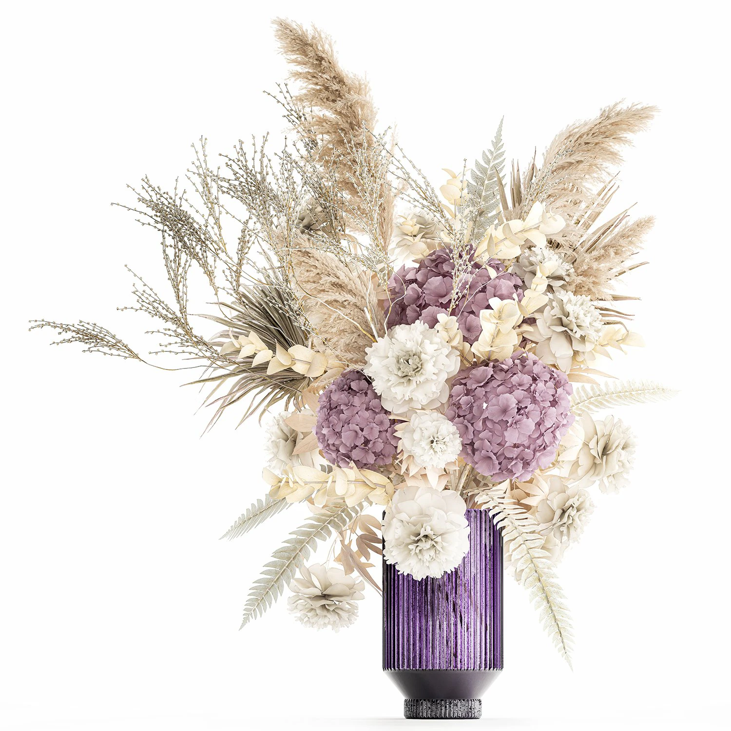 Bouquet Of Dried Flowers Vase Hydrangea Pampas 303 3D Model .c4d .max .obj .3ds .fbx .stl .blend