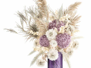 Bouquet Of Dried Flowers Vase Hydrangea Pampas 303 3D Model