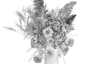 Bouquet Of Dried Flowers Vase Hydrangea Pampas 303 3D Model