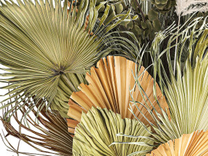 Bouquet of dried flowers vase glass palm leaf branch pampas 304 3D Модель