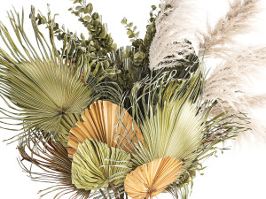 Bouquet of dried flowers vase glass palm leaf branch pampas 304 3D Модель