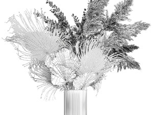 Bouquet of dried flowers vase glass palm leaf branch pampas 304 3D Модель