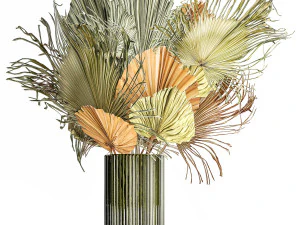 Boeket droogbloemen vaas glas palmblad tak 305 3D Model