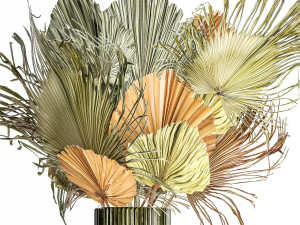 Bouquet of dried flowers vase glass palm leaf branch 305 Modèle 3D