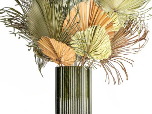 Bouquet of dried flowers vase glass palm leaf branch 305 3D Model