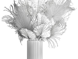 Bouquet of dried flowers vase glass palm leaf branch 305 Modèle 3D