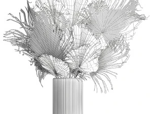 Bouquet of dried flowers vase glass palm leaf branch 305 3D Model