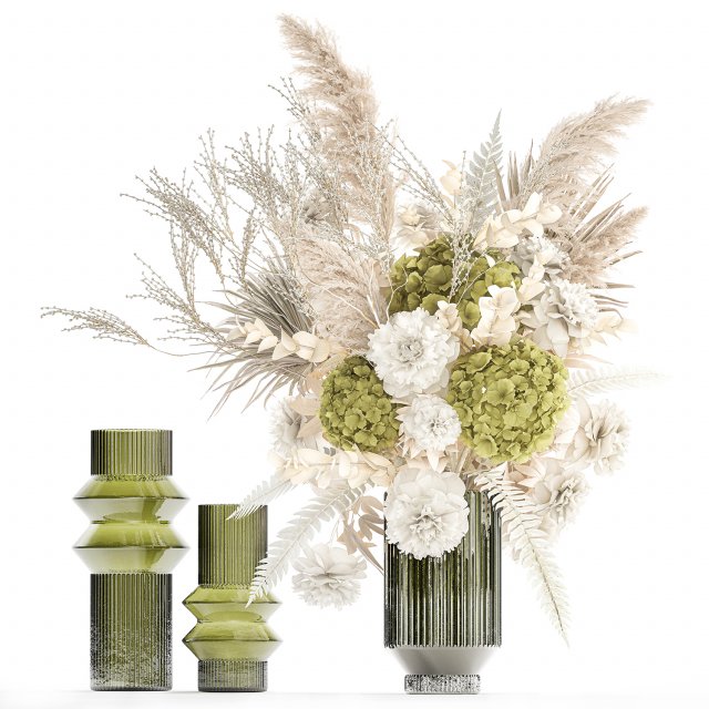 Bouquet of dried flowers vase hydrangea pampas branches 306 3D Модель .c4d .max .obj .3ds .fbx .stl .blend 