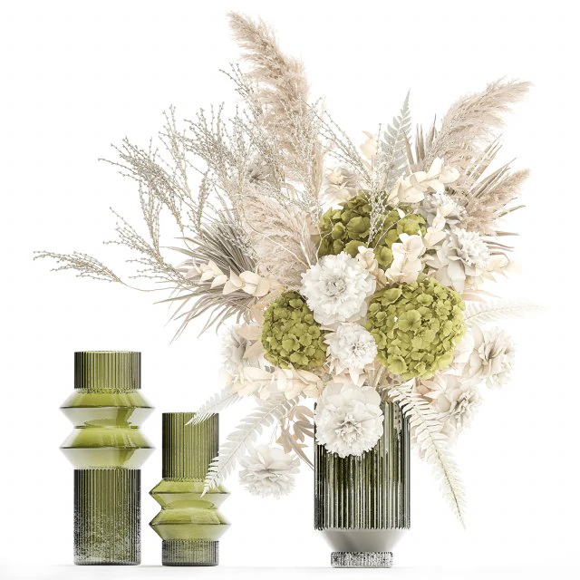 Bouquet of dried flowers vase hydrangea pampas branches 306 3D Model .c4d .max .obj .3ds .fbx .stl .blend 