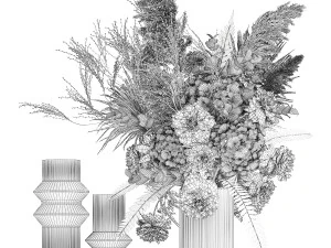 Bouquet of dried flowers vase hydrangea pampas branches 306 3D Model