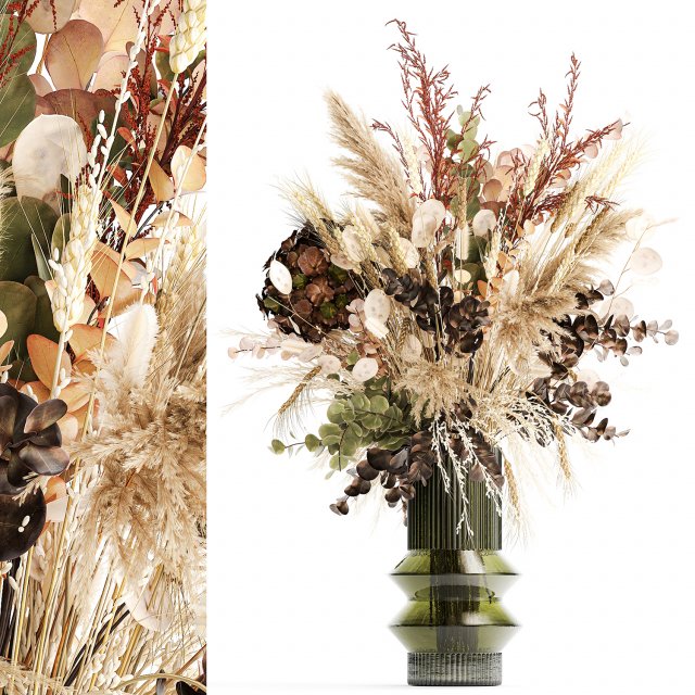 Bouquet of dried flowers vase hydrangea pampas wheat 308 Model 3D .c4d .max .obj .3ds .fbx .stl .blend 