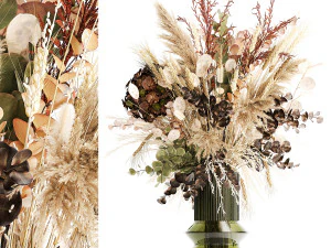 Buket Bunga Kering Vas Hydrangea Pampas Gandum 308 Model 3D