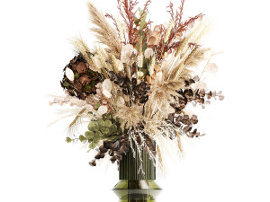 Bouquet of dried flowers vase hydrangea pampas wheat 308 Model 3D