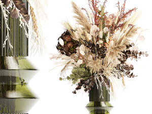 Bouquet of dried flowers vase hydrangea pampas wheat 308 Model 3D