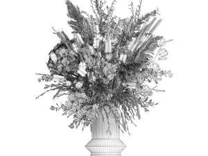 Bouquet of dried flowers vase hydrangea pampas wheat 308 Model 3D