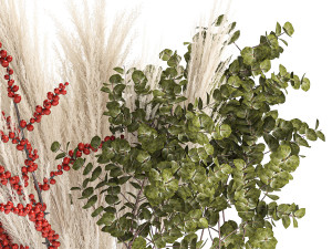 Bouquet of dried flowers vase reed grass branches Red berries 313 3D Model